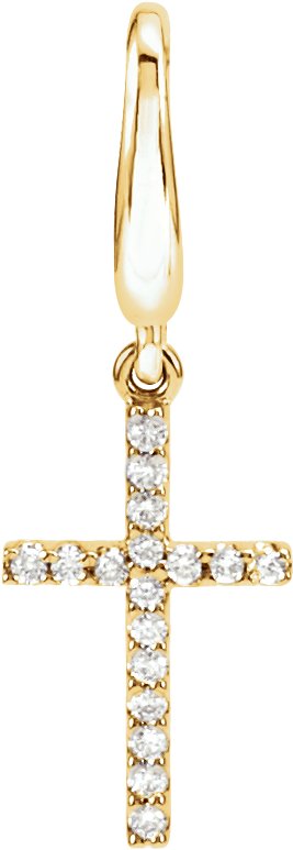 14K Gold Round Natural Diamond Petite Cross Pendant - Yellow Gold