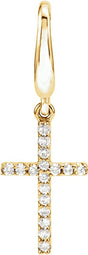 14K Gold Round Natural Diamond Petite Cross Pendant - Yellow Gold
