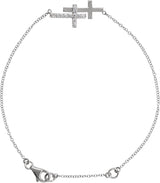 14K Gold Round Natural Diamond Sideways Cross Bracelet – 21x11mm - White Gold