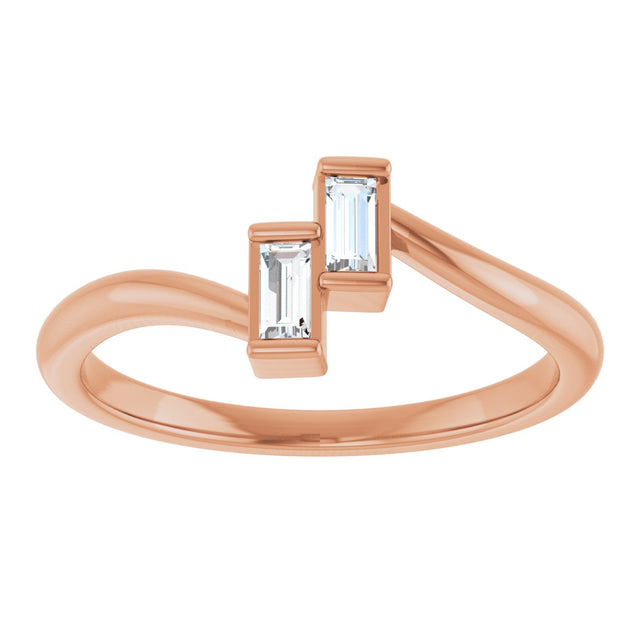 14K Gold Straight Baguette Natural Diamond Two-Stone Ring – 3.5x1.75mm - Rose Gold - view 3