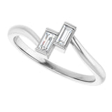 14K Gold Straight Baguette Natural Diamond Two-Stone Ring – 3.5x1.75mm - White Gold - view 5