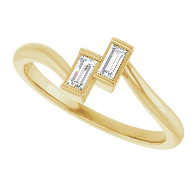14K Gold Straight Baguette Natural Diamond Two-Stone Ring – 3.5x1.75mm - Yellow Gold - view 5