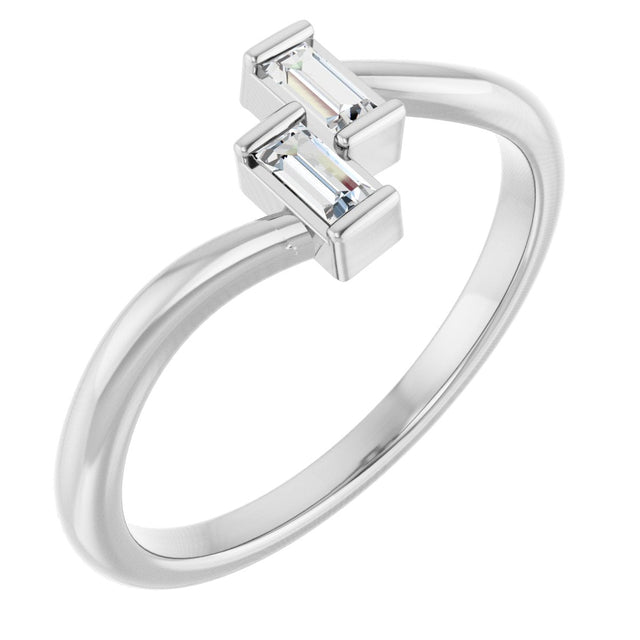 Platinum Straight Baguette Natural Diamond Two-Stone Ring – 3.5x1.75mm