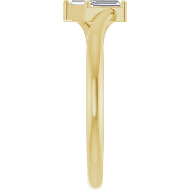 14K Gold Straight Baguette Natural Diamond Two-Stone Ring – 3.5x1.75mm - Yellow Gold - view 4