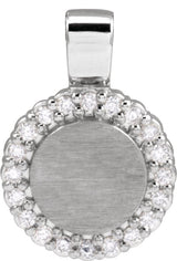 Platinum Round Natural Diamond Engravable Accented Necklace or Pendant