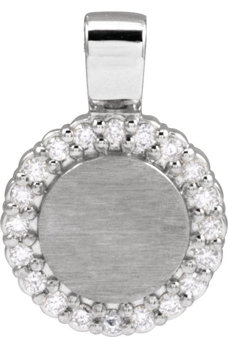 Platinum Round Natural Diamond Engravable Accented Necklace or Pendant