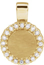 14K Gold Round Natural Diamond Engravable Accented Necklace or Pendant – 1/8 CTW - Yellow Gold