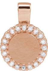 14K Gold Round Natural Diamond Engravable Accented Necklace or Pendant – 1/8 CTW - Rose Gold