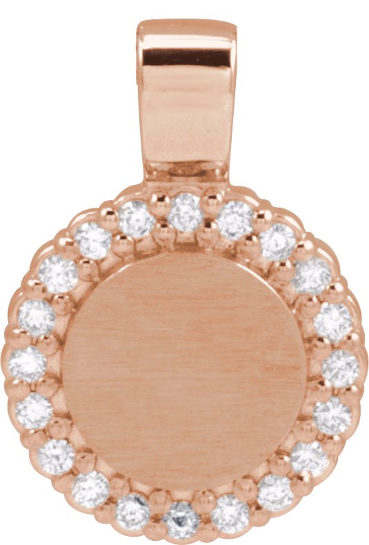 14K Gold Round Natural Diamond Engravable Accented Necklace or Pendant – 1/8 CTW - Rose Gold