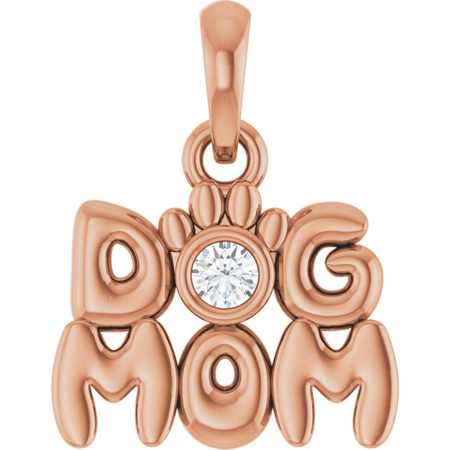 14K Gold Round Natural Diamond Accented Dog Mom Necklace or Pendant - Rose Gold