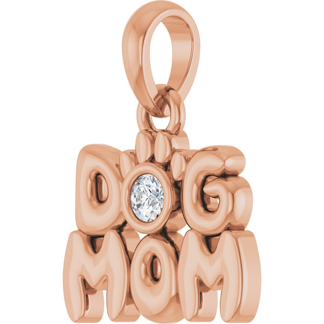 14K Gold Round Natural Diamond Accented Dog Mom Necklace or Pendant - Rose Gold - view 2
