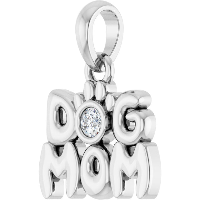 14K Gold Round Natural Diamond Accented Dog Mom Necklace or Pendant - White Gold - view 2