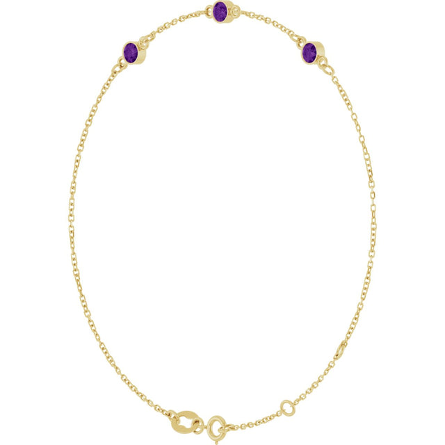 14K Gold Round Natural Amethyst Bezel-Set Link Bracelet – 25.9x1.7mm - Yellow Gold - view 5