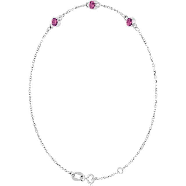 14K Gold Round Natural Pink Tourmaline Bezel-Set Link Bracelet – 25.9x1.7mm - White Gold - view 5