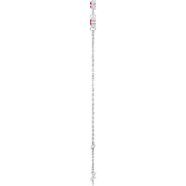 14K Gold Round Lab-Grown Ruby Bezel-Set Link Bracelet – 25.9x1.7mm - White Gold - view 6