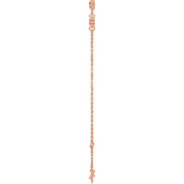14K Gold Round Natural Pink Tourmaline Bezel-Set Link Bracelet – 25.9x1.7mm - Rose Gold - view 8