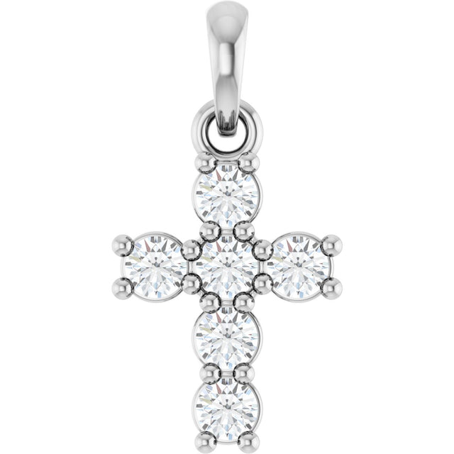 14K Gold Round Natural Diamond Accented Cross Necklace or Pendant – up to 1 1/2 CTW - White Gold