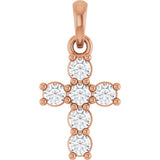 14K Gold Round Natural Diamond Accented Cross Necklace or Pendant – up to 1 1/2 CTW - Rose Gold