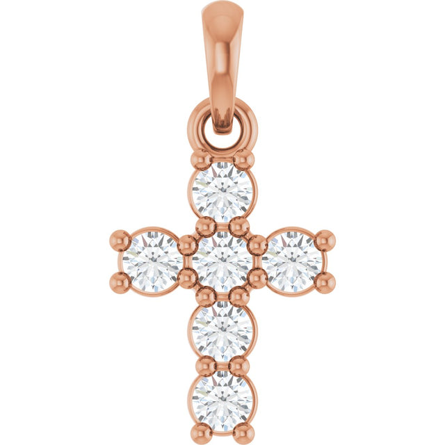 14K Gold Round Natural Diamond Accented Cross Necklace or Pendant – up to 1 1/2 CTW - Rose Gold