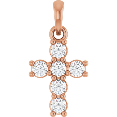 14K Gold Round Lab-Grown Diamond Accented Cross Necklace or Pendant – up to 1 1/2 CTW - Rose Gold