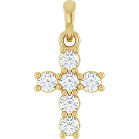 14K Gold Round Lab-Grown Diamond Accented Cross Necklace or Pendant – up to 1 1/2 CTW - Yellow Gold