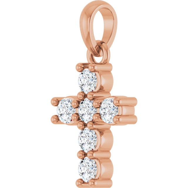 14K Gold Round Lab-Grown Diamond Accented Cross Necklace or Pendant – up to 1 1/2 CTW - Rose Gold - view 2