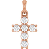 14K Gold Round Lab-Grown Diamond Accented Cross Necklace or Pendant – up to 1 1/2 CTW - Rose Gold