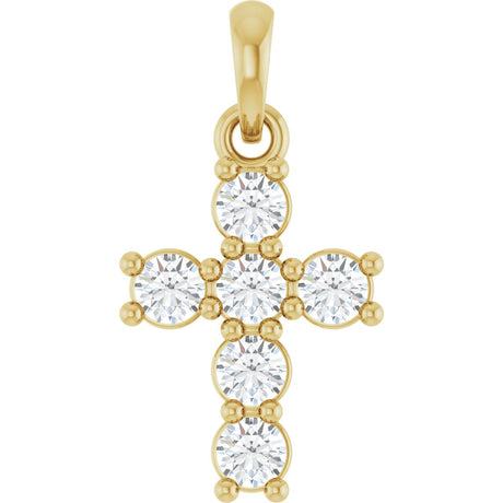 14K Gold Round Lab-Grown Diamond Accented Cross Necklace or Pendant – up to 1 1/2 CTW - Yellow Gold