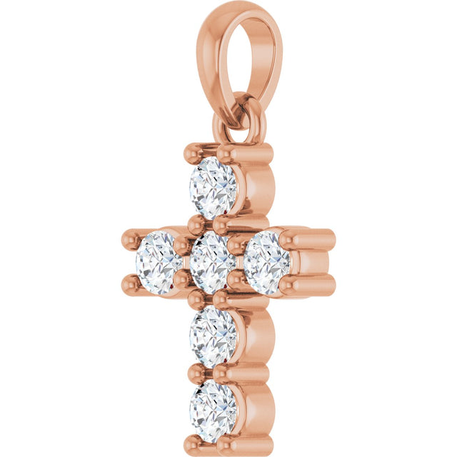 14K Gold Round Natural Diamond Accented Cross Necklace or Pendant – up to 1 1/2 CTW - Rose Gold - view 2