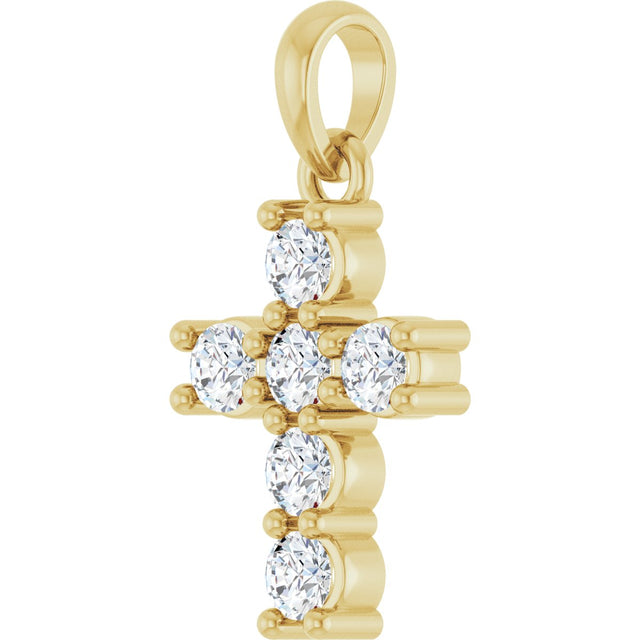 14K Gold Round Lab-Grown Diamond Accented Cross Necklace or Pendant – up to 1 1/2 CTW - Yellow Gold - view 2