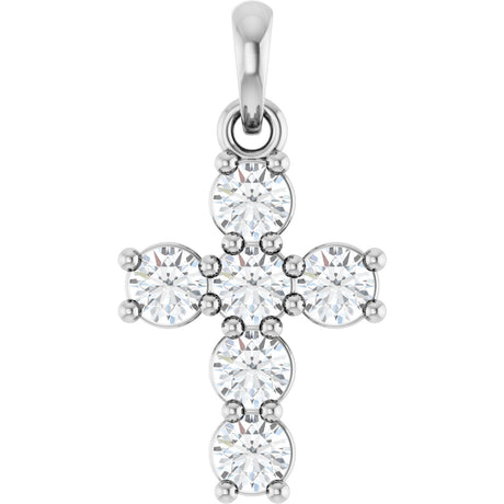 14K Gold Round Lab-Grown Diamond Accented Cross Necklace or Pendant – up to 1 1/2 CTW - White Gold