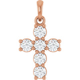 14K Gold Round Natural Diamond Accented Cross Necklace or Pendant – up to 1 1/2 CTW - Rose Gold
