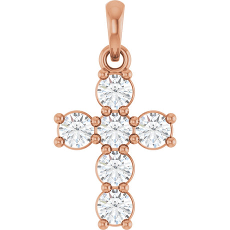 14K Gold Round Lab-Grown Diamond Accented Cross Necklace or Pendant – up to 1 1/2 CTW - Rose Gold