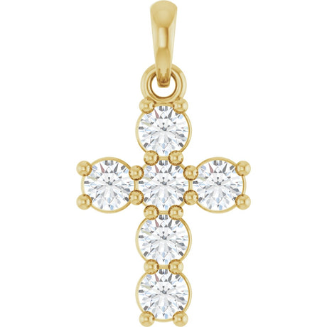 14K Gold Round Lab-Grown Diamond Accented Cross Necklace or Pendant – up to 1 1/2 CTW - Yellow Gold