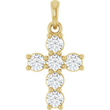 14K Gold Round Natural Diamond Accented Cross Necklace or Pendant – up to 1 1/2 CTW - Yellow Gold