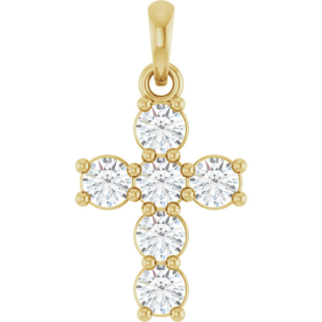 14K Gold Round Natural Diamond Accented Cross Necklace or Pendant – up to 1 1/2 CTW - Yellow Gold