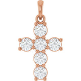 14K Gold Round Lab-Grown Diamond Accented Cross Necklace or Pendant – up to 1 1/2 CTW - Rose Gold