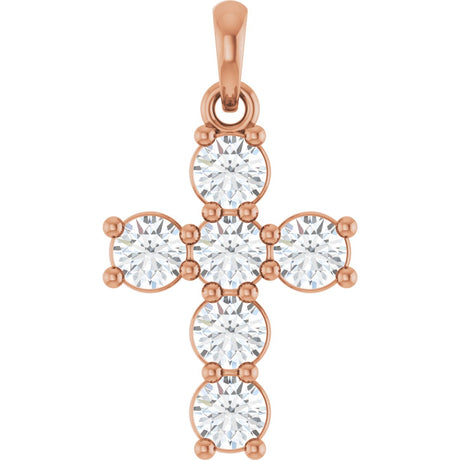 14K Gold Round Lab-Grown Diamond Accented Cross Necklace or Pendant – up to 1 1/2 CTW - Rose Gold
