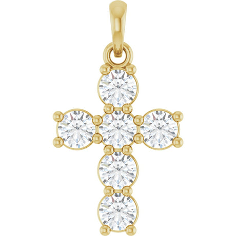 14K Gold Round Lab-Grown Diamond Accented Cross Necklace or Pendant – up to 1 1/2 CTW - Yellow Gold