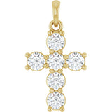 14K Gold Round Natural Diamond Accented Cross Necklace or Pendant – up to 1 1/2 CTW - Yellow Gold