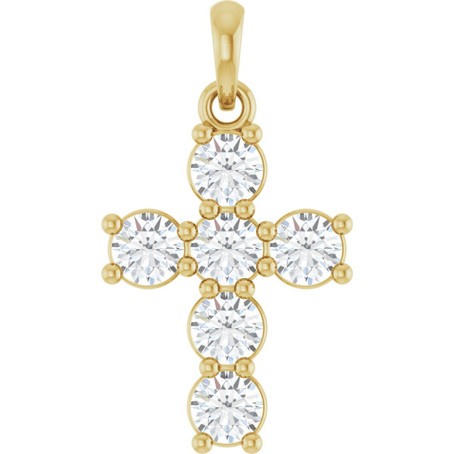 14K Gold Round Natural Diamond Accented Cross Necklace or Pendant – up to 1 1/2 CTW - Yellow Gold