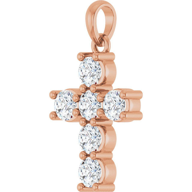 14K Gold Round Natural Diamond Accented Cross Necklace or Pendant – up to 1 1/2 CTW - Rose Gold - view 2
