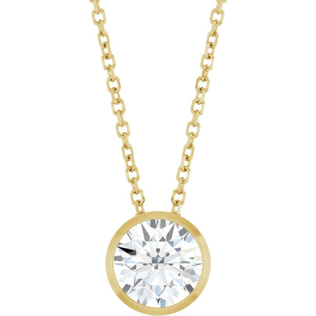 14K Gold Round Lab-Grown Diamond Solitaire Bezel-Set Necklace - Yellow Gold