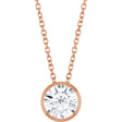 14K Gold Round Lab-Grown Diamond Solitaire Bezel-Set Necklace - Rose Gold