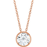 14K Gold Round Lab-Grown Diamond Solitaire Bezel-Set Necklace - Rose Gold