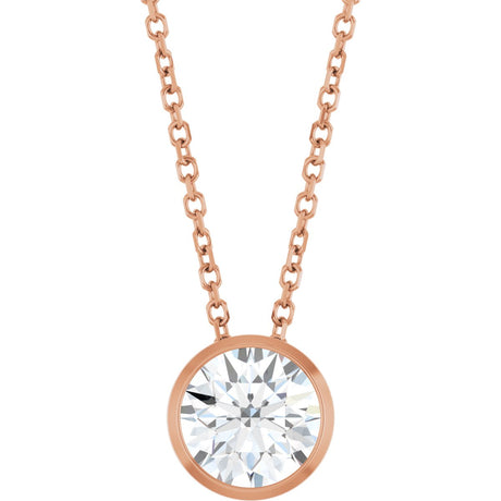 14K Gold Round Lab-Grown Diamond Solitaire Bezel-Set Necklace - Rose Gold