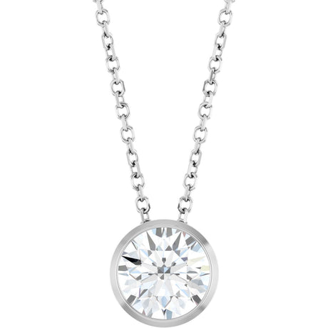 14K Gold Round Lab-Grown Diamond Solitaire Bezel-Set Necklace - White Gold