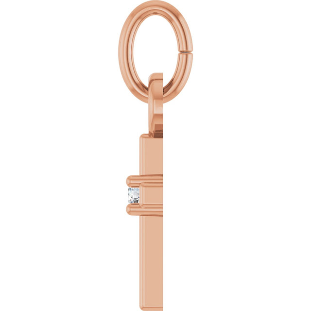 14K Gold Round Natural Diamond Accented Cross Necklace or Pendant – 005 CTW - Rose Gold - view 3