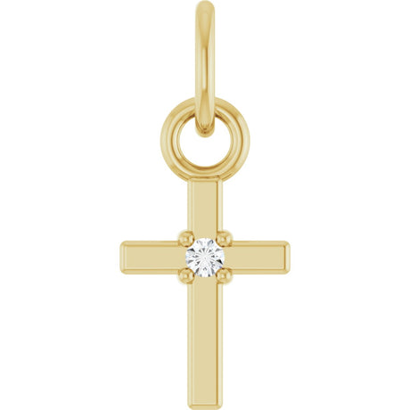 14K Gold Round Natural Diamond Accented Cross Necklace or Pendant – 005 CTW - Yellow Gold