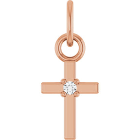 14K Gold Round Natural Diamond Accented Cross Necklace or Pendant – 005 CTW - Rose Gold
